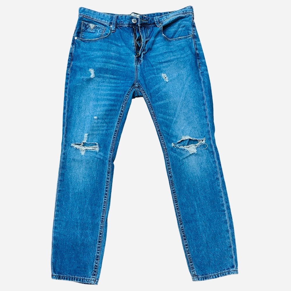 Guess Men Tapered Crop Distressed Jeans